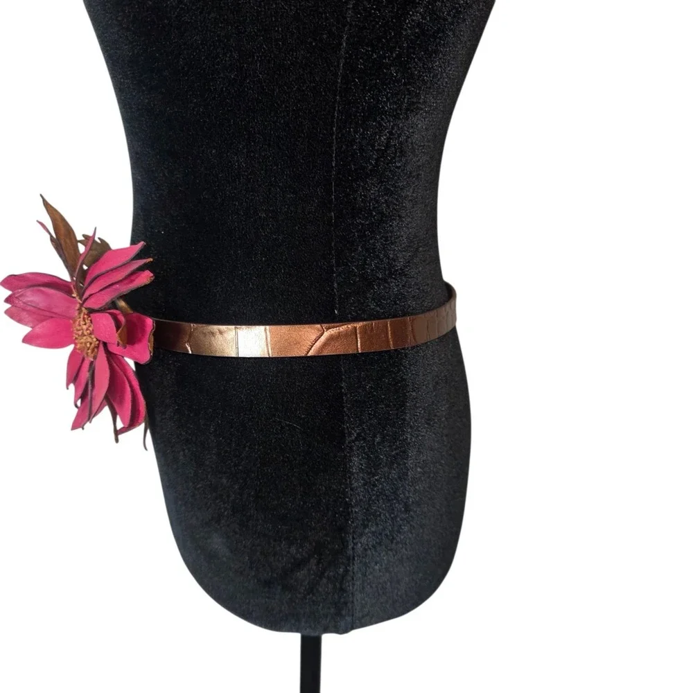 Live Love Loft Womens S Brown Leather Pink Floral Skinny Belt Y2K Boho